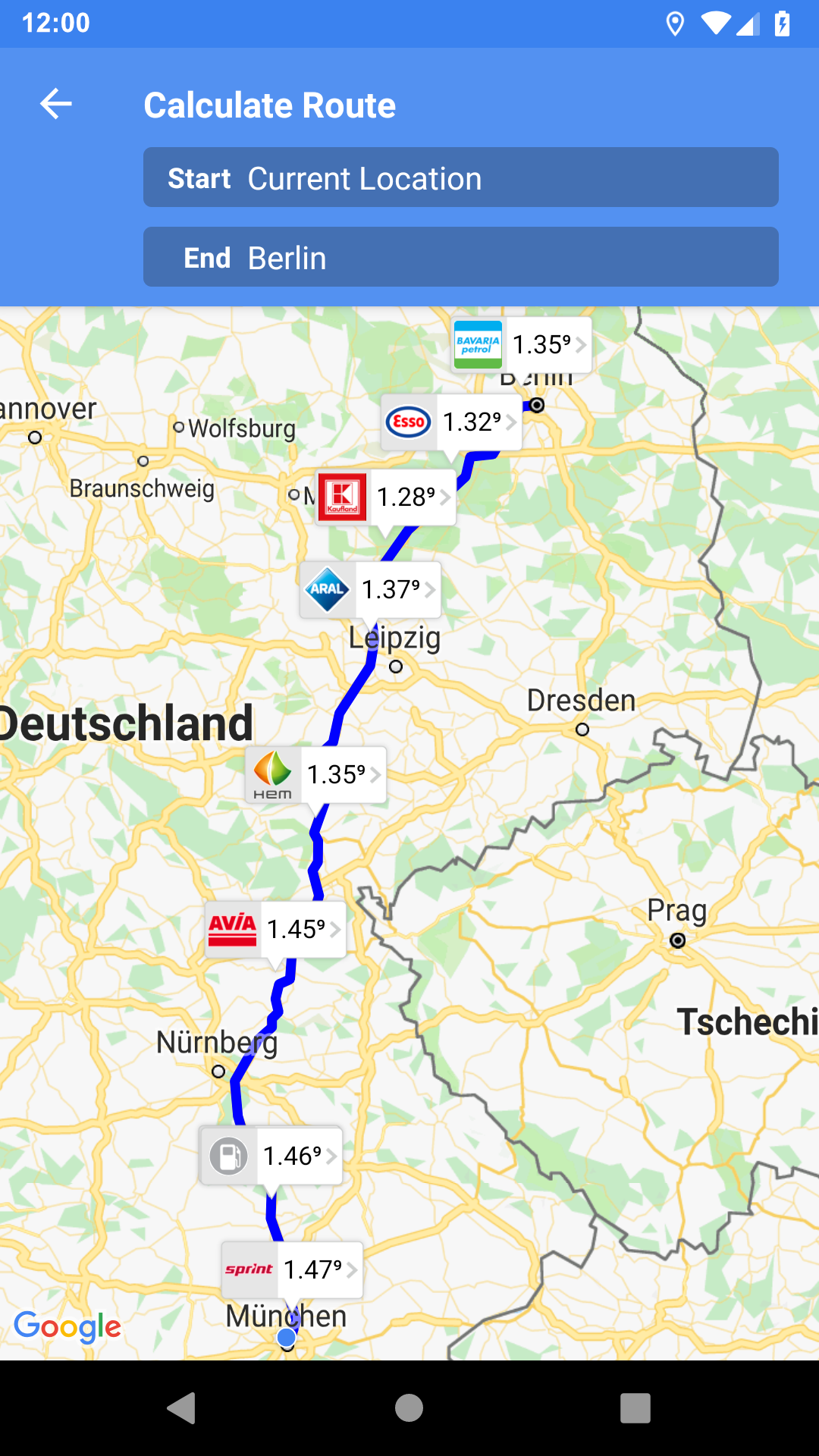 Routenplanung mit Tankstellen entlang der Strecke